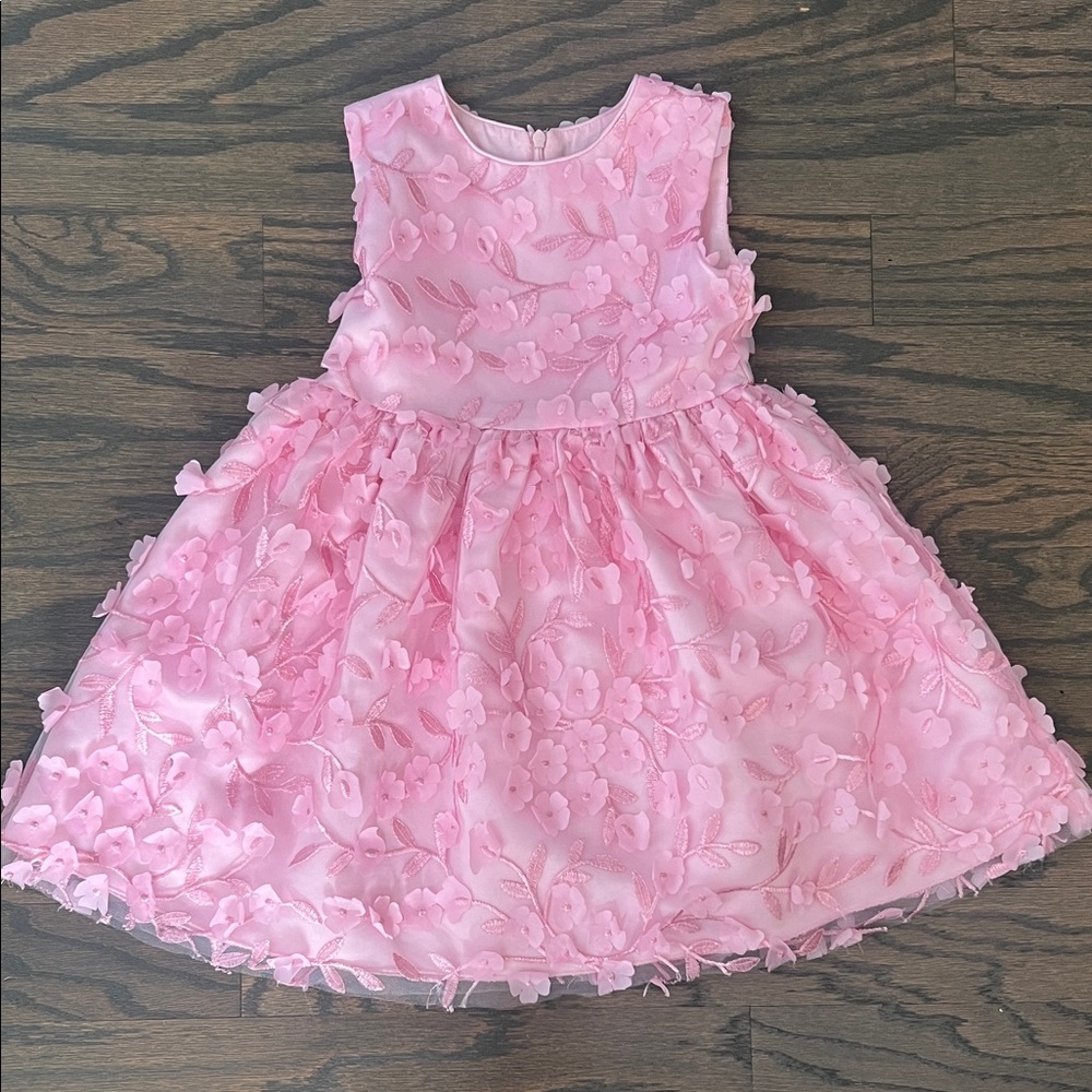 Rachel Riley Pink Floral Appliqué Girls' Party Dress - 5Y